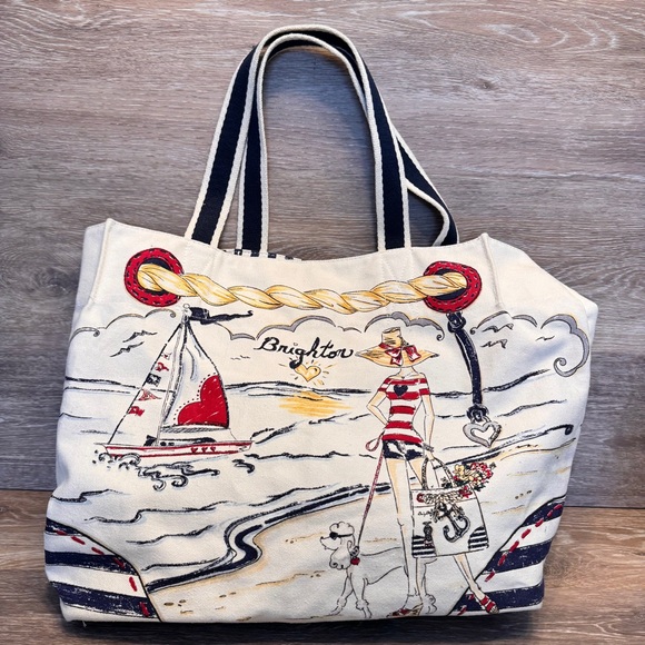 Brighton Handbags - Brighton Boardwalk Wish Upon Star Nautical Anchor Yacht XL Canvas Beach Tote Y2K